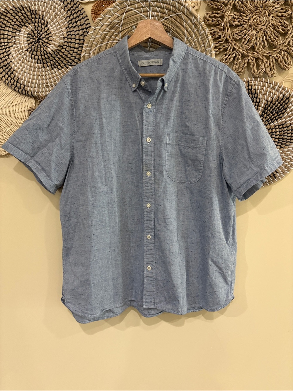 Outerknown Shirt Mens XL Blue Short Sleeve Button Up organic cotton